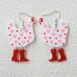 5/$25 🐓 Funny Cute Chicken Cowboy Boots Acrylic Earrings